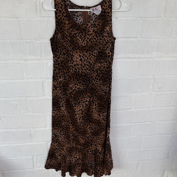 Vintage Dresses & Skirts - Vintage R & K Originals Leopard Print Ruffle Hem Dress sz 8